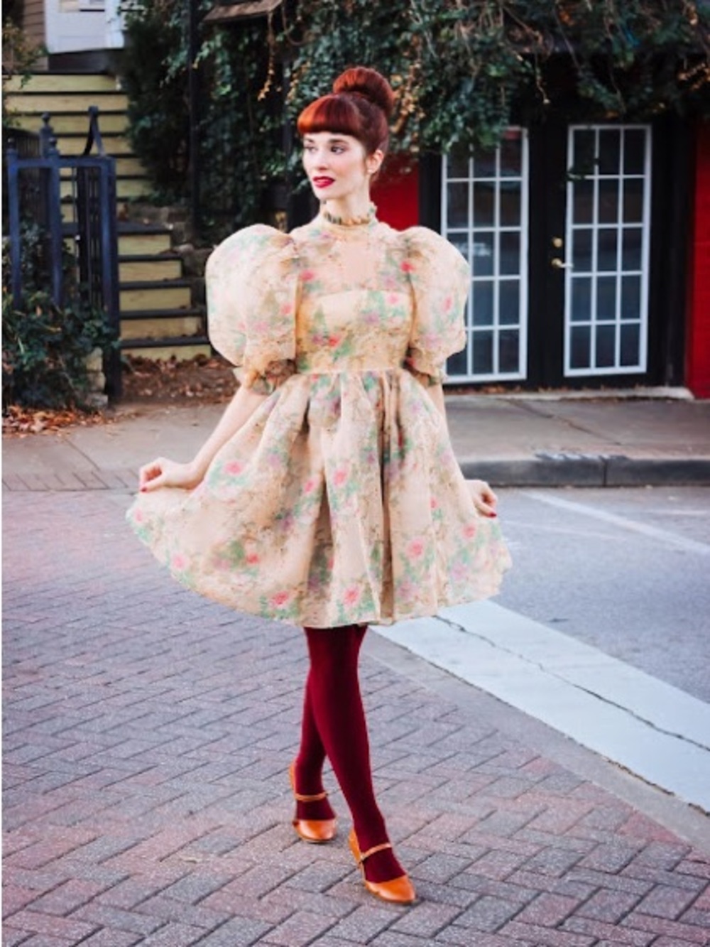 Selkie Peach Floral Organza Puff-Sleeve Mini Dress - Picture 8 of 11